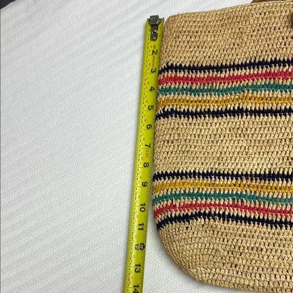 MAR Y SOL Tote Hampton Striped Raffia Toggle Closure Lined Leather Handles - Picture 9 of 11